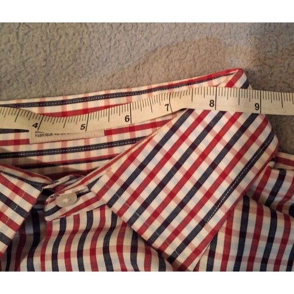 NORDSTROM RACK Long Sleeve Men 16.5 34/35 Traditional Fit Rd/Blk/Wht Gingham - Picture 7 of 13